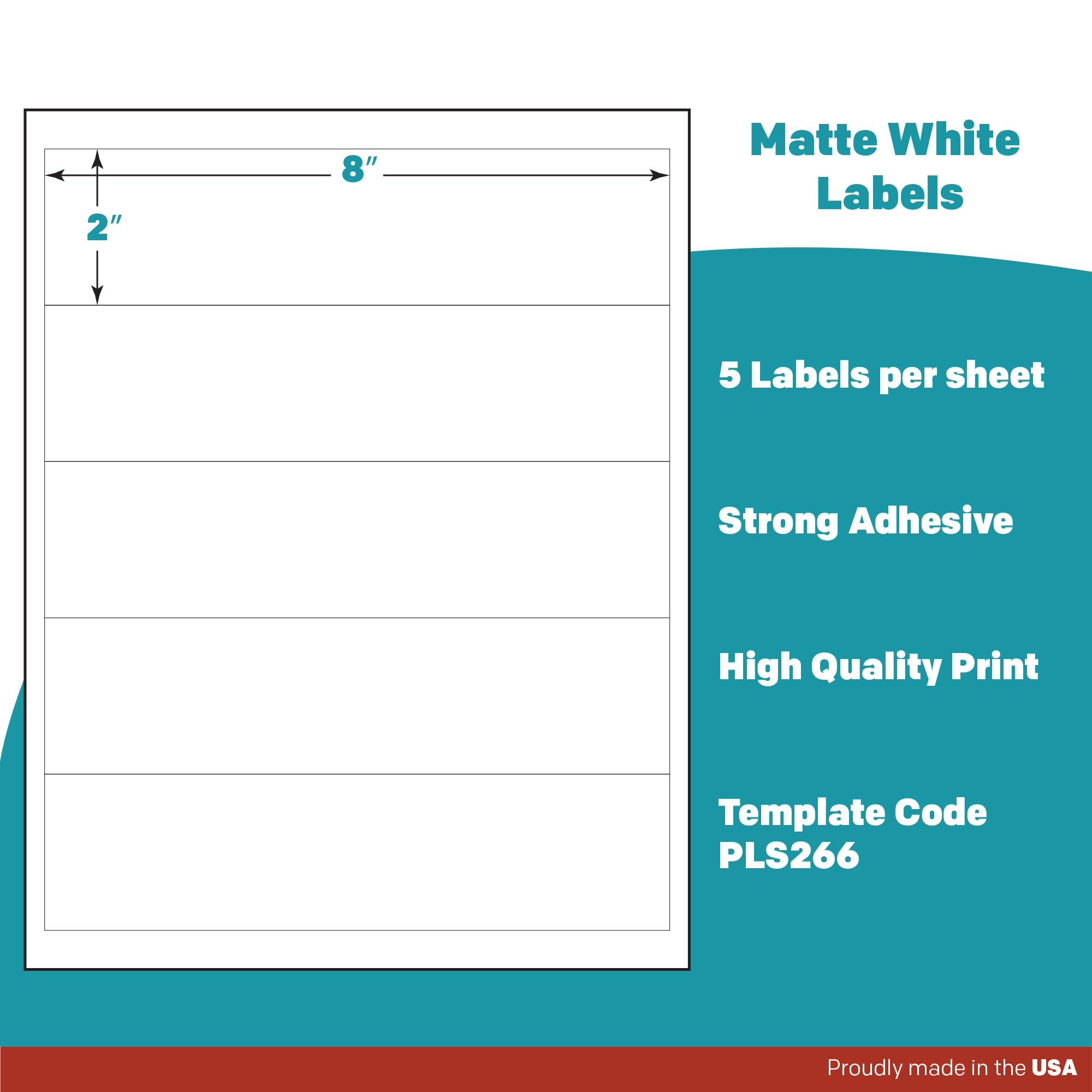 Premium Label Supply Adesivi per bottiglie d'acqua bianchi opachi, non impermeabili, 20,3 x 5,1 cm, compatibili con Laser/Inkjet (5 etichette/foglio), 100 fogli - 500 etichette adesive totali