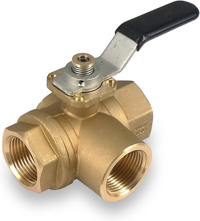 RUB S72D41Lq S72 3-Way Ball Valve 1/2" Fxfxf with Lever Handle Full Port Four Seats L-Port Pattern, 0.5"
