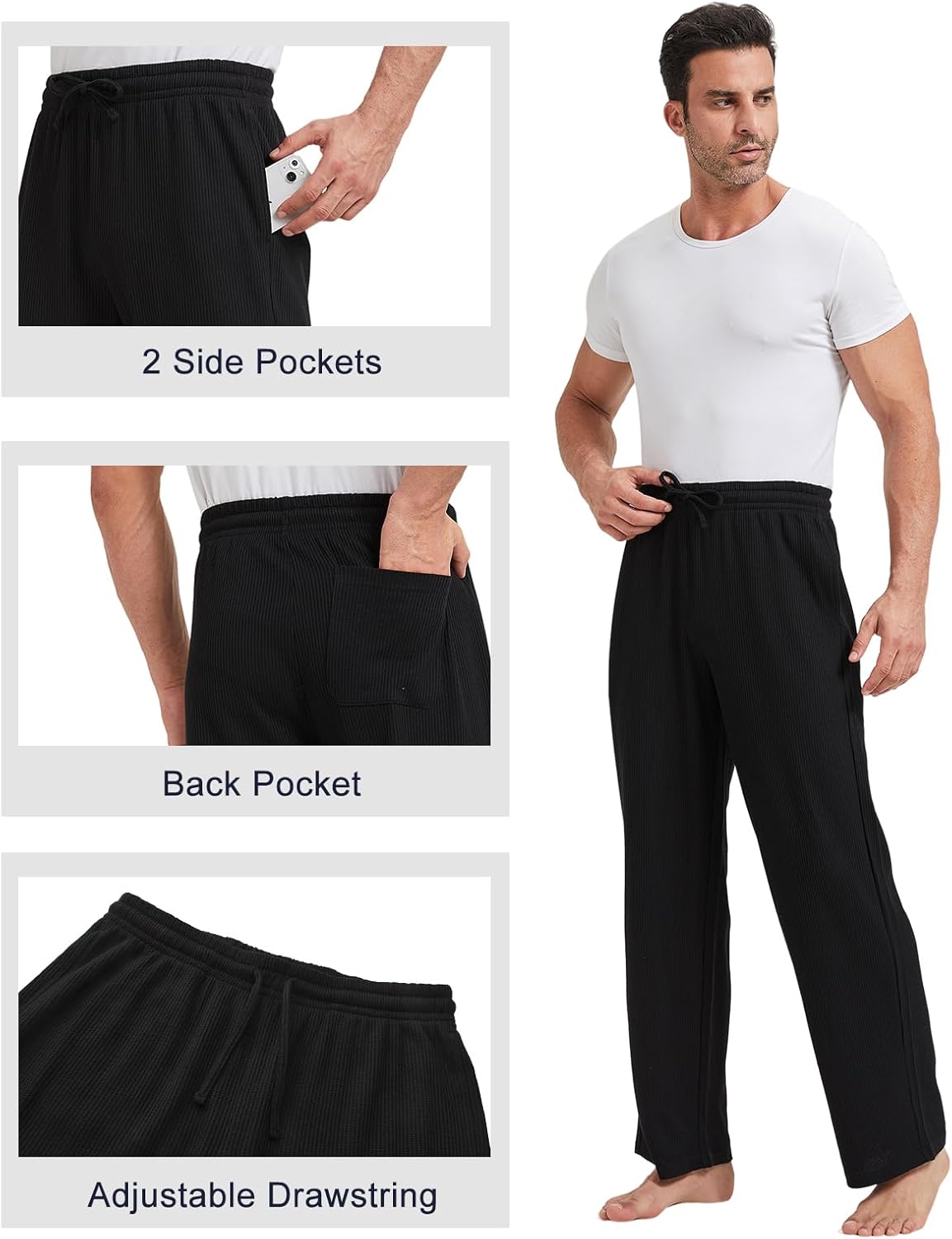 TTZ 34/36 Inseam Mens Tall Pajama Pants Waffle Pj Lounge Sleep Pants for Tall Men - Image 4