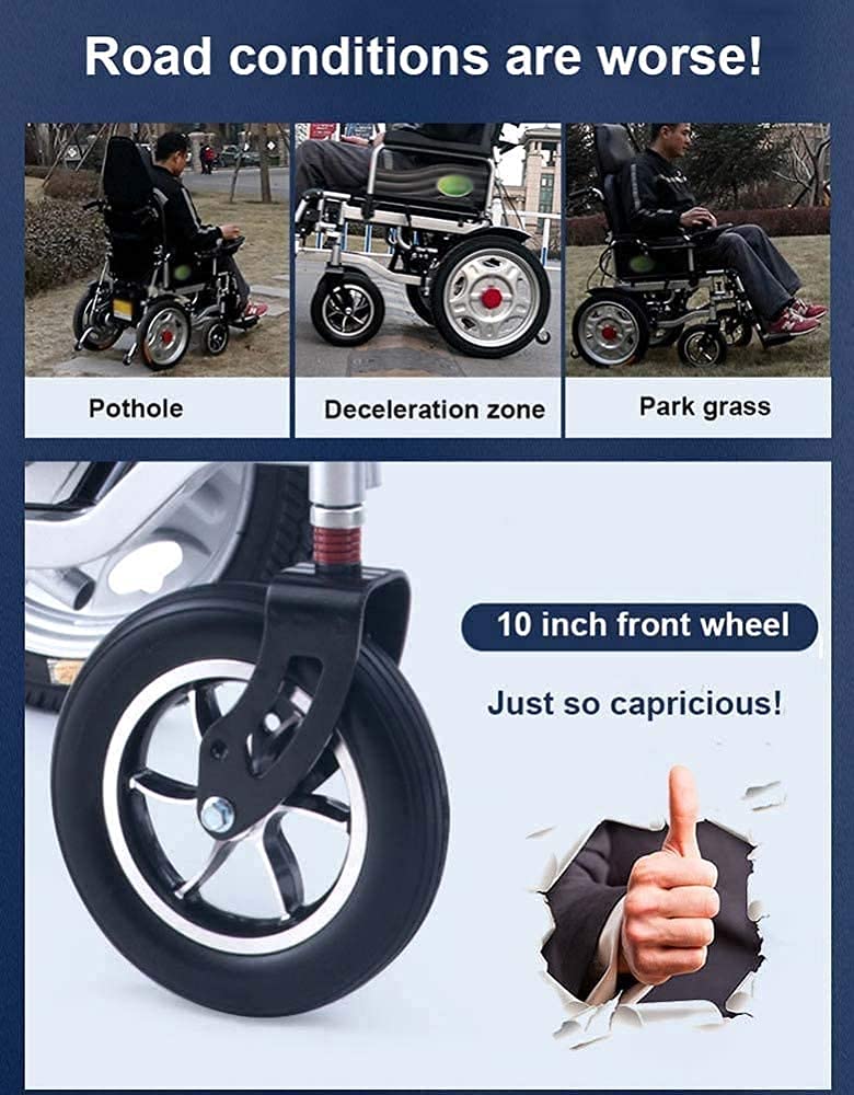 Sedia a rotelle elettrica per impieghi gravosi con poggiatesta, Sedia a rotelle Portatile Pieghevole Pieghevole e Leggera con Telecomando, Alimentazione elettrica o manipolazione Manuale
