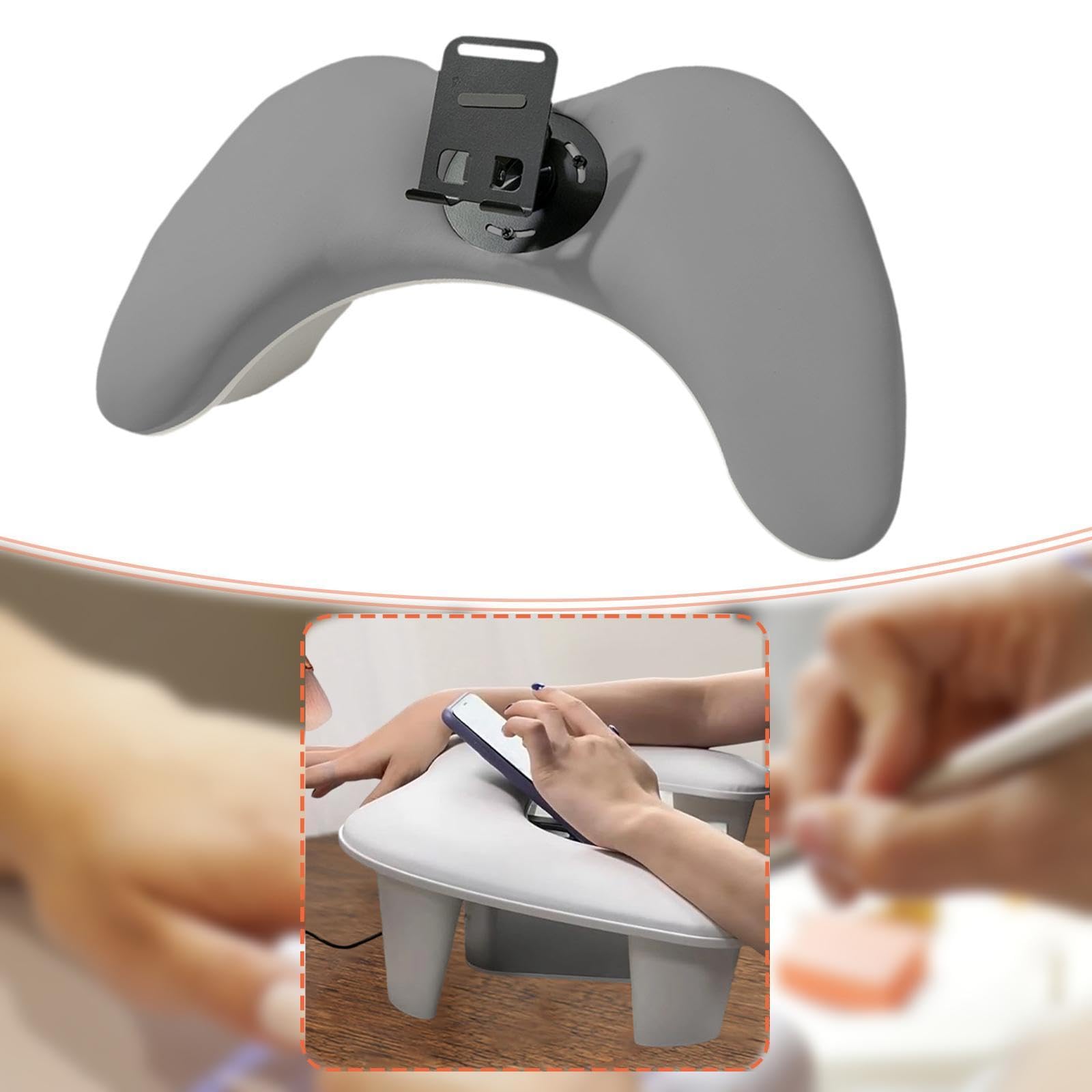 TISHITA Cuscino Manicure Mano Poggiabraccio Unghie U Sagomato in Pelle PU con Porta Telefono Regolabile E Supporto Smontabile Adatto per Utilizzo Domestico Sa, Grigio