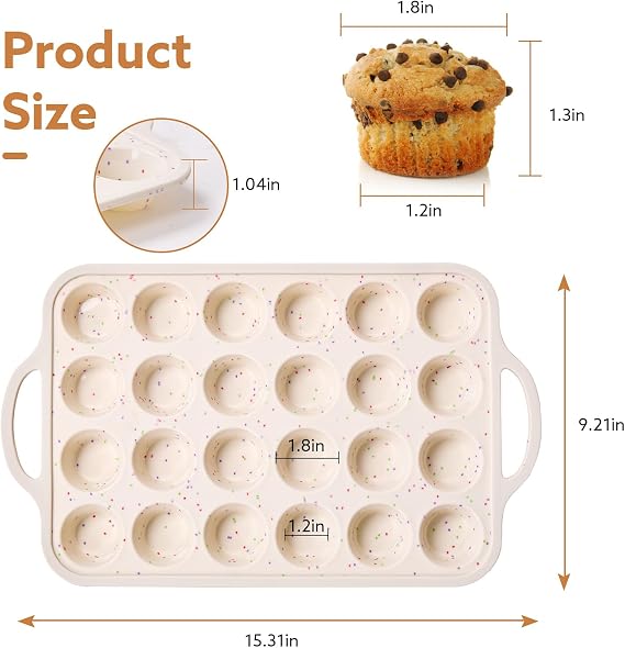 2 Pack Silicone Muffin Pan, 24-Cup Silicone Cupcake Pan With Reinforced Stainless Steel Frame Inside, Nonstick Baking Cupcake Molds for Baking, Confetti