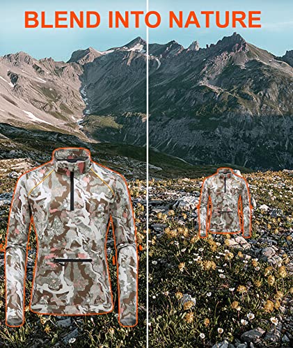 Women’s Hunting Camo Long Sleeve Shirt, Quarter Zip Pullover For Deer Duck Hunting #TOP1