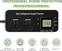 Vista 2 de Ortis Protector de sobretensiones para refrigerador, protector de sobretensiones electrónico de doble salida para electrodomésticos con retardo