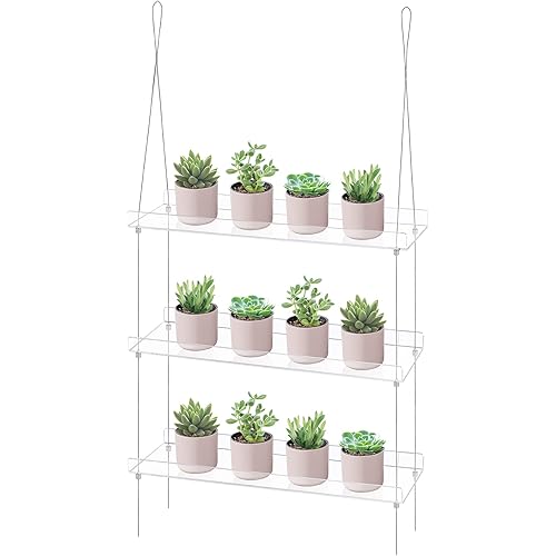 Sumerflos 3-Tier Acrylic Window Boxes Plant Shelves for Windows, Acrylic Hanging Window Plant Shelves, Indoor Windows Wall Hanging Plant Stand Flower Display Shelves