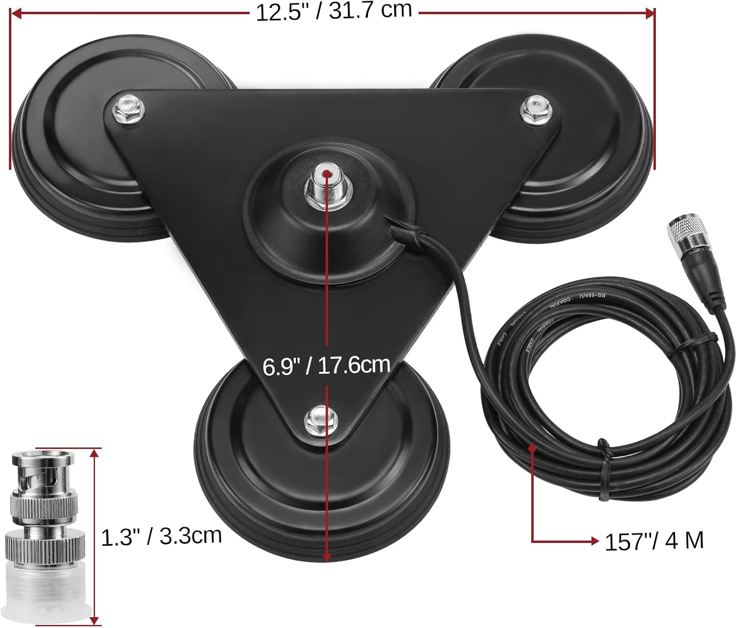 Radioddity M916 Heavy Duty Antenna Magnet Mount SO-239 Connection with CB/VHF/UHF/HF Support, and 4M/157’’ RG-58AU Coaxial Cable, for Ham Radio CB Transceiver, PL-259 Plug