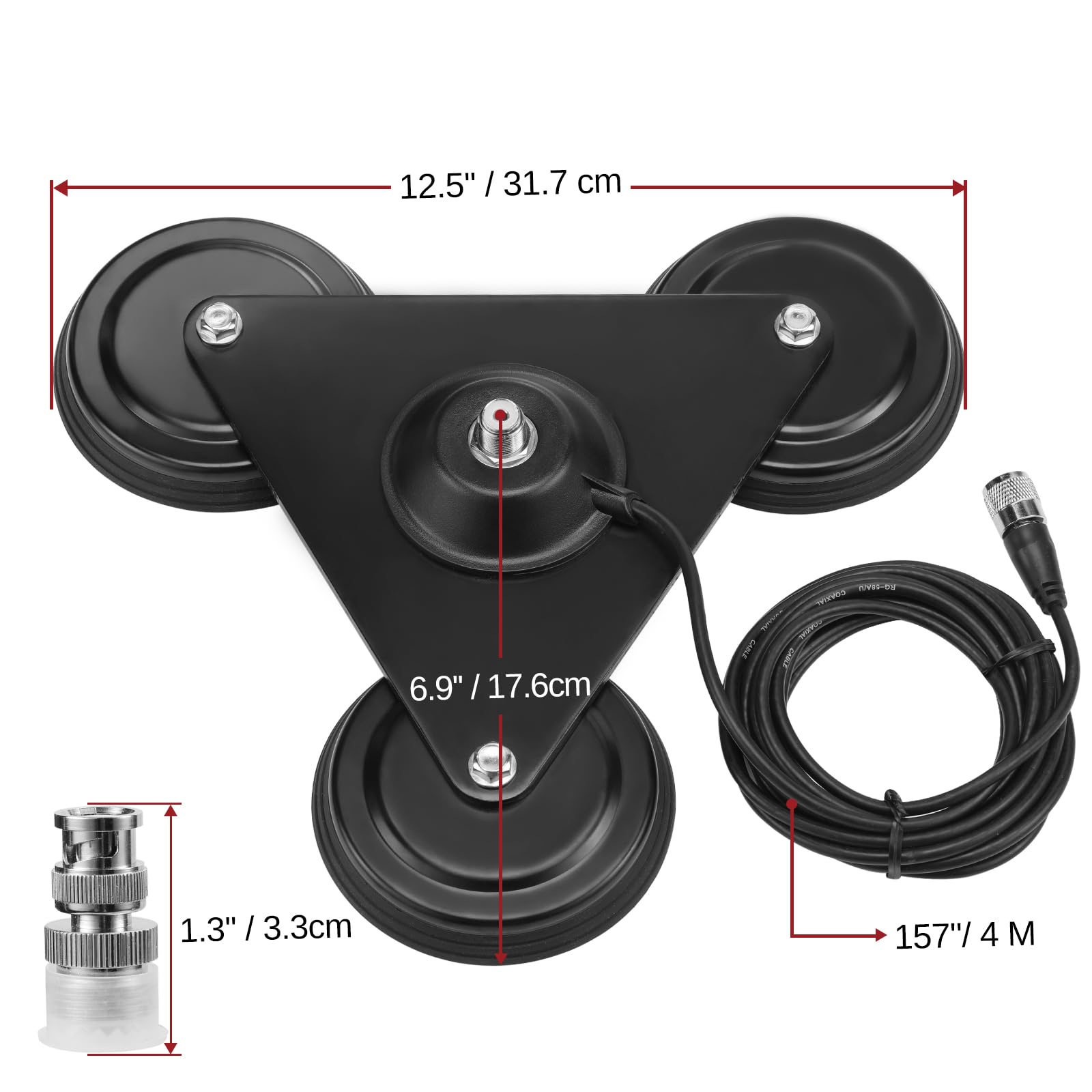Radioddity Supporto magnetico per antenna M916 SO-239 con supporto CB/VHF/UHF/HF e cavo coassiale RG-58AU da 4 m, per ricetrasmettitore CB radio Ham, spina PL-259