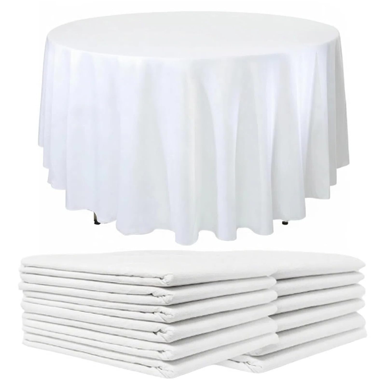 10Pcs Round Paper Tablecloths Disposable, 84-Inch Plastic Backed Table Cloth Covers for Parties, Weddings, and Events, White