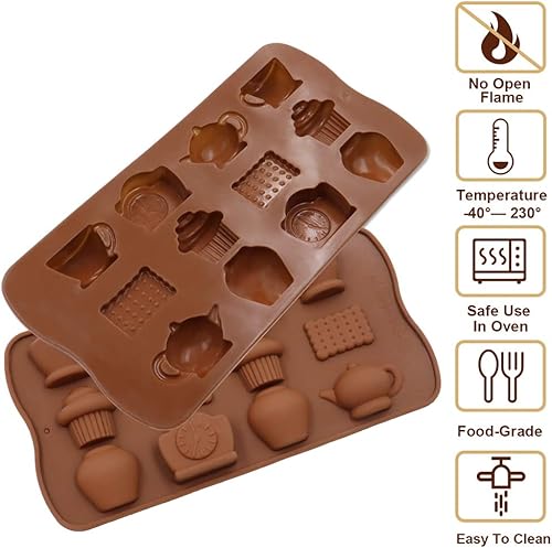 Miniatura 2 de Meiyouju - Moldes de silicona para tetera, paquete de 2 moldes de silicona para té, moldes de caramelo de chocolate, antiadherentes y de liberación