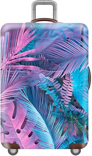 LoiYtrd Luggage Cover, Stretch Luggage Cover, Travel Luggage Cover, Protective Cover(Pink Blue Leaves,L (26-28 inch luggage))