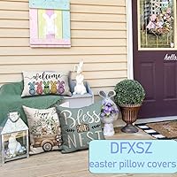 Vista 3 de DFXSZ Fundas de almohada de Pascua de 18 x 18 pulgadas, juego de 4 fundas de almohada de poliéster con diseño de hojas de eucalipto de conejo