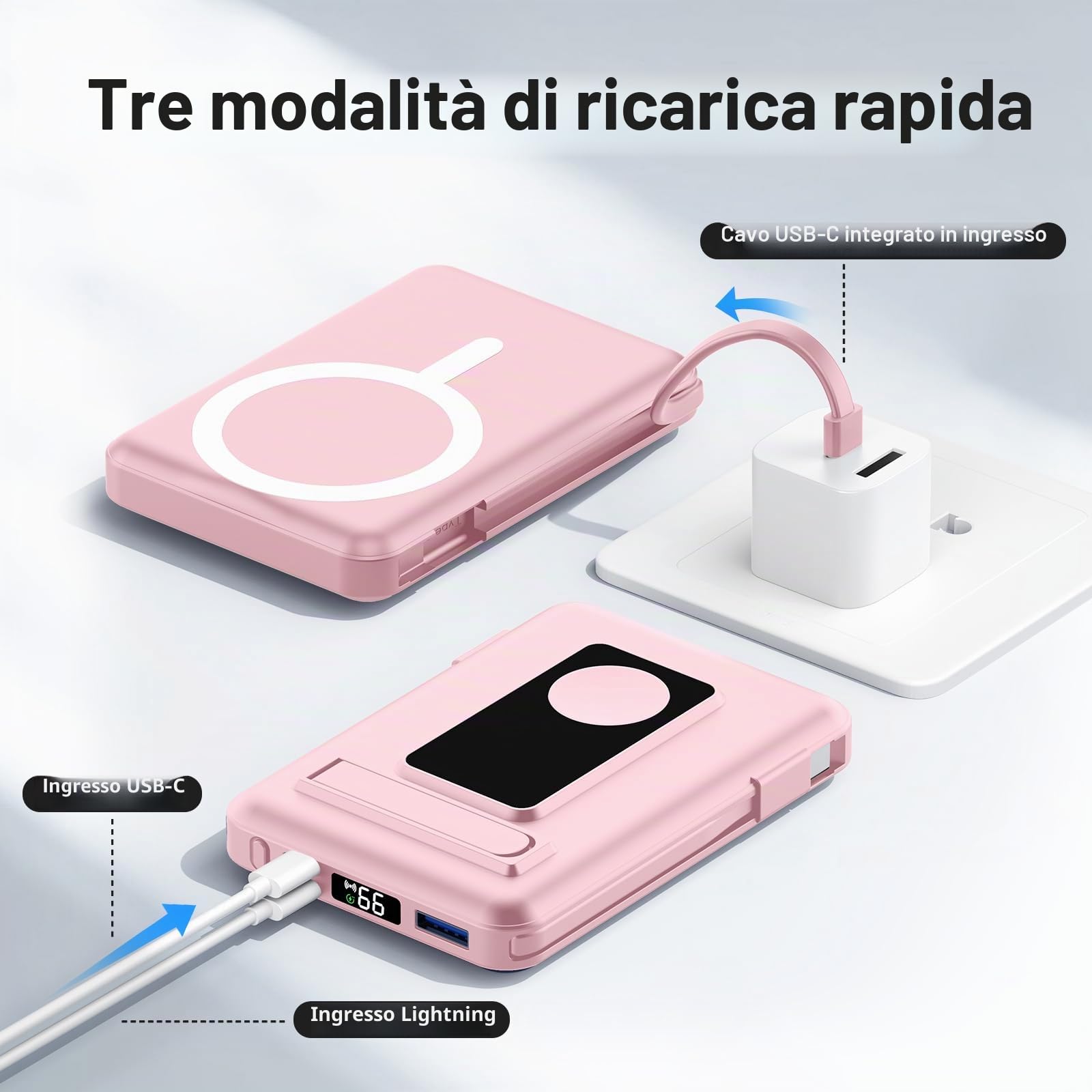 per Magsafe Power bank,10000mAhCaricatore Portatile Magnetico Wireless 20W, Ricarica Rapida con Display LED e cavo di ricarica USB-Cper iPhone 17/16/15/14/13/12 Pro/Pro Max/Plus/Apple Watch