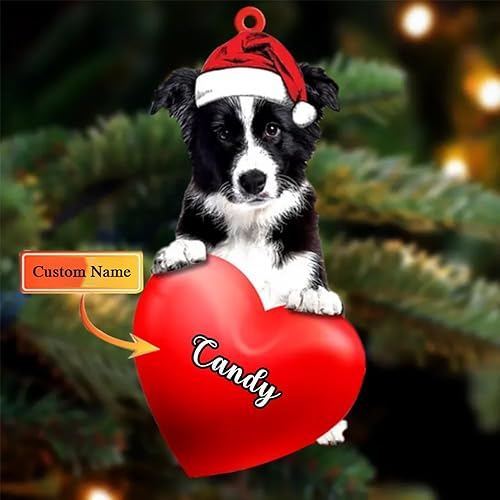 Miniatura 2 de Adorno de Navidad personalizado de Border Collie para perro sentado sosteniendo corazón, adorno de Navidad para perros, decoración de árbol, idea de