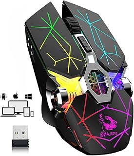 Wireless Gaming Mouse, RGB Multi-Colour Backlit Mice, Rechargeable Silent Mouse, 6 Buttons 2400 DPI Compatible Laptop PC Windows Mac Linux OSX Notebook Office Games Multiple Functions (Star Black)