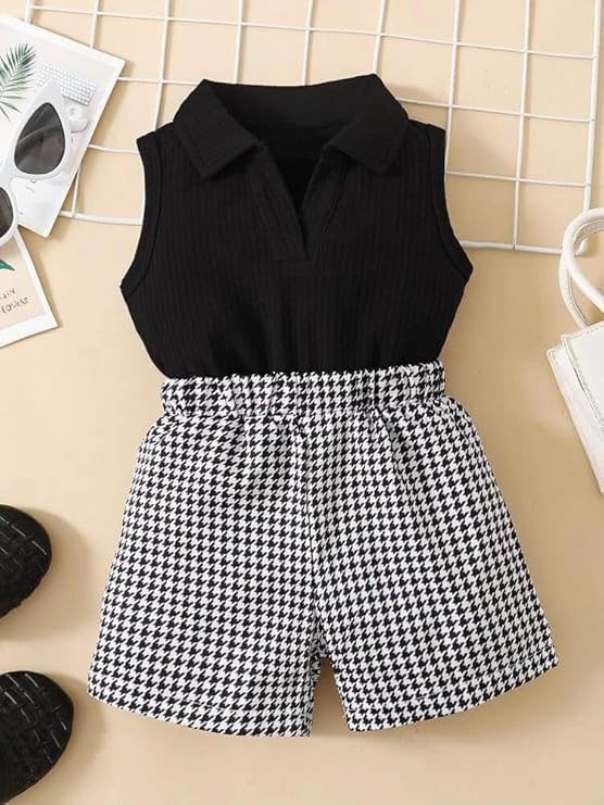 Image of Ninas Baby Girls Solid Cotton Blend Style Top and Shorts Set for kids (Black)