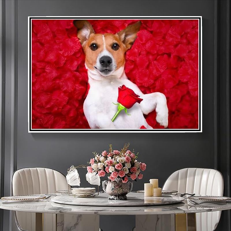 Jack Russell Terrier - Kit per pittura con diamanti fai da te per adulti, 5D con trapano rotondo completo per pittura a diamante per ricamo, decorazione per la casa
