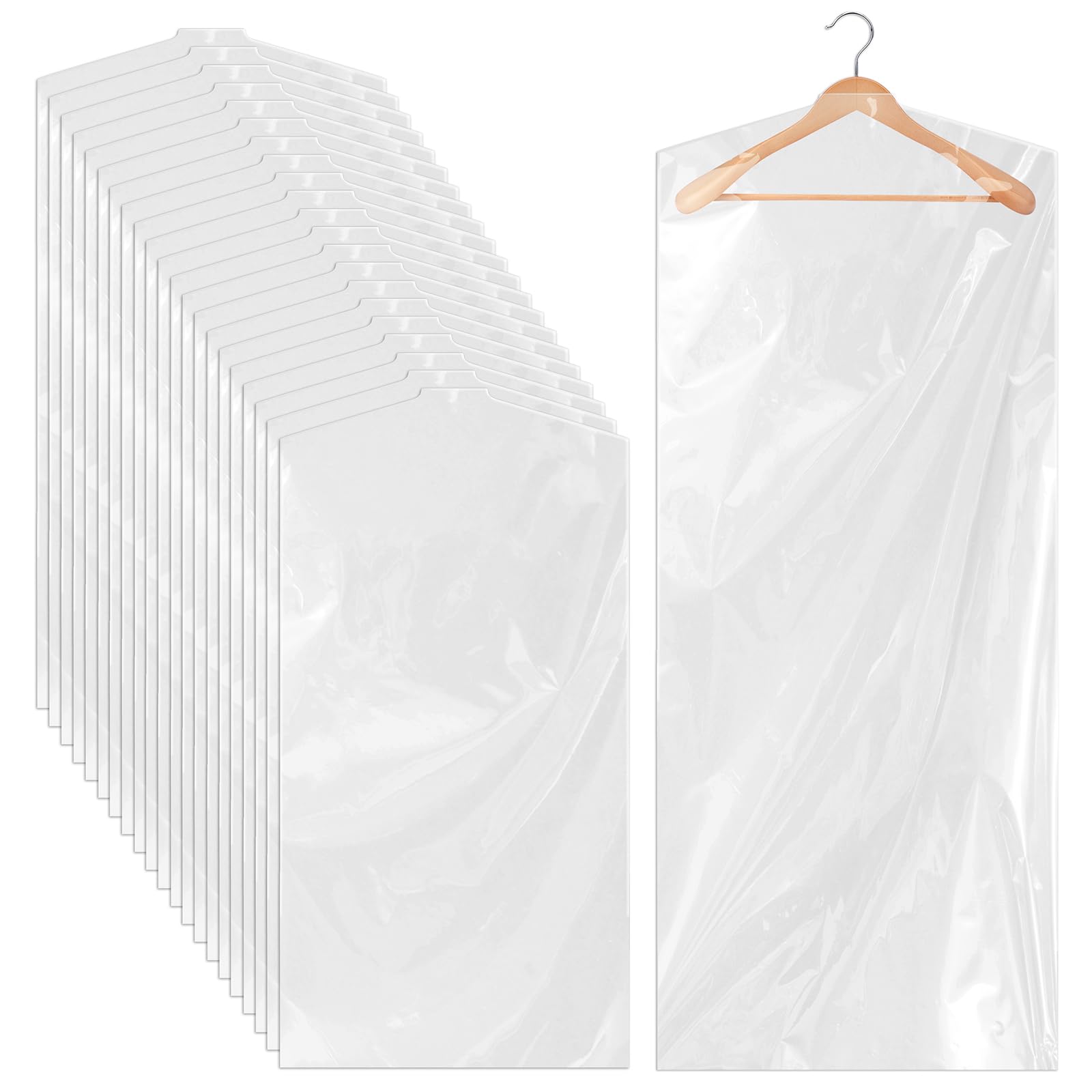 20 PCS 60 Inch Plastic Garment Bag Dry Cleaner Bags Laundry Bags Clear Hanging Clothing Covers for Long