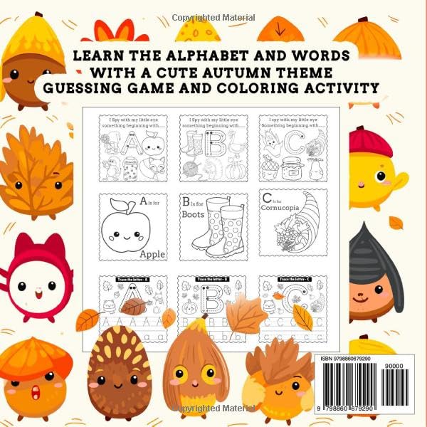 Cute Autumn Theme I Spy Book For Kids Ages 2-5: Fall Fun ABC Learning Interactive Guessing Game And Coloring Activity For Toddlers Perfect Educational Gift For Preschoolers 2 61bAWZ8FcVL