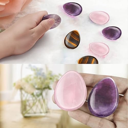 Miniatura 4 de Paquete de 2 piedras de preocupación para el pulgar para la ansiedad, juego de cristales curativos de amatista de cuarzo rosa natural, piedras