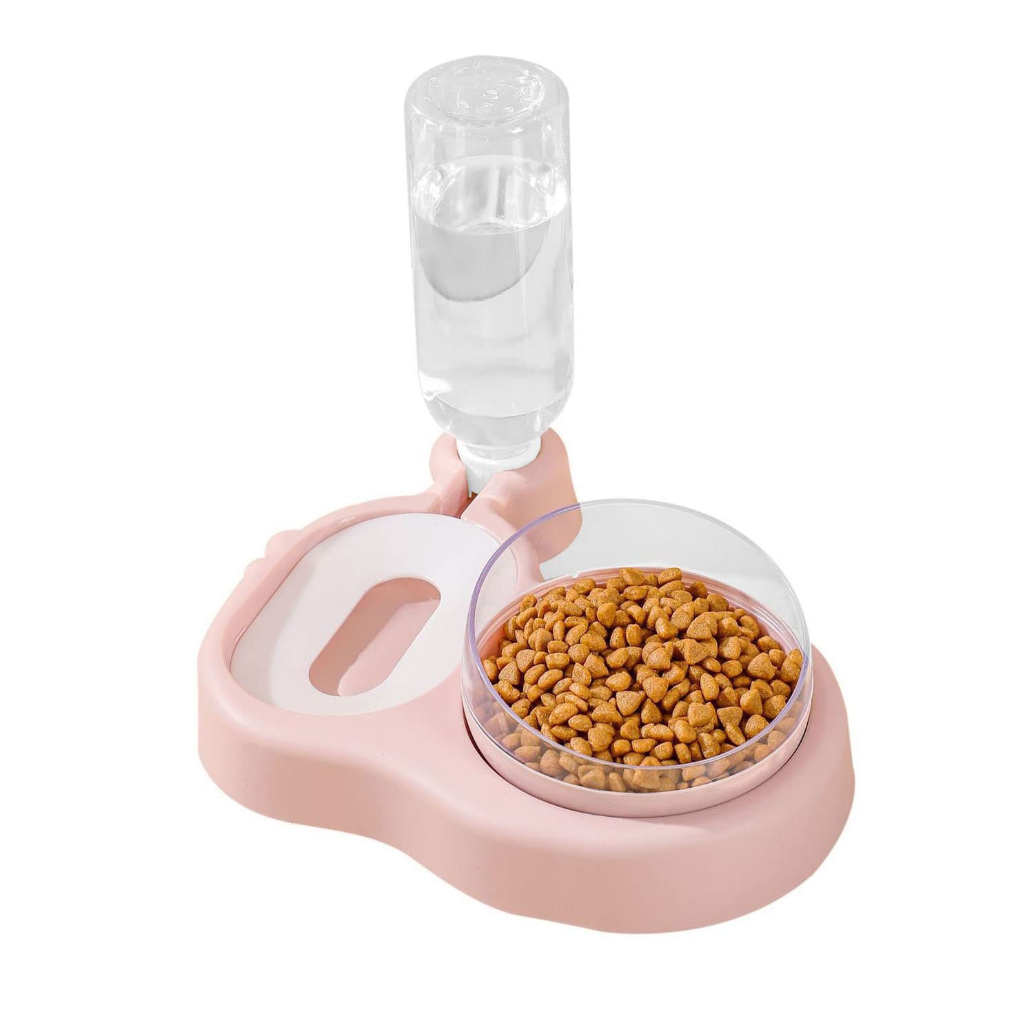 JiangYanus Erhöhte Katzennäpfe, 15° gekippt Welpen Katzenfutter und Wassernapf Set mit Automatischem Wasserspender Flasche Katzennapf für Katzen Kleine Mittlere Hunde (Rosa)