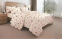 Jogo de Lençol de Cama Casal Queen, 4 Peças, 100% Algodão, 2500 Fios, Estampado Importado (Bege Flores)