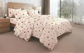 Jogo de Lençol de Cama Casal Queen, 4 Peças, 100% Algodão, 2500 Fios, Estampado Importado (Bege Flores)
