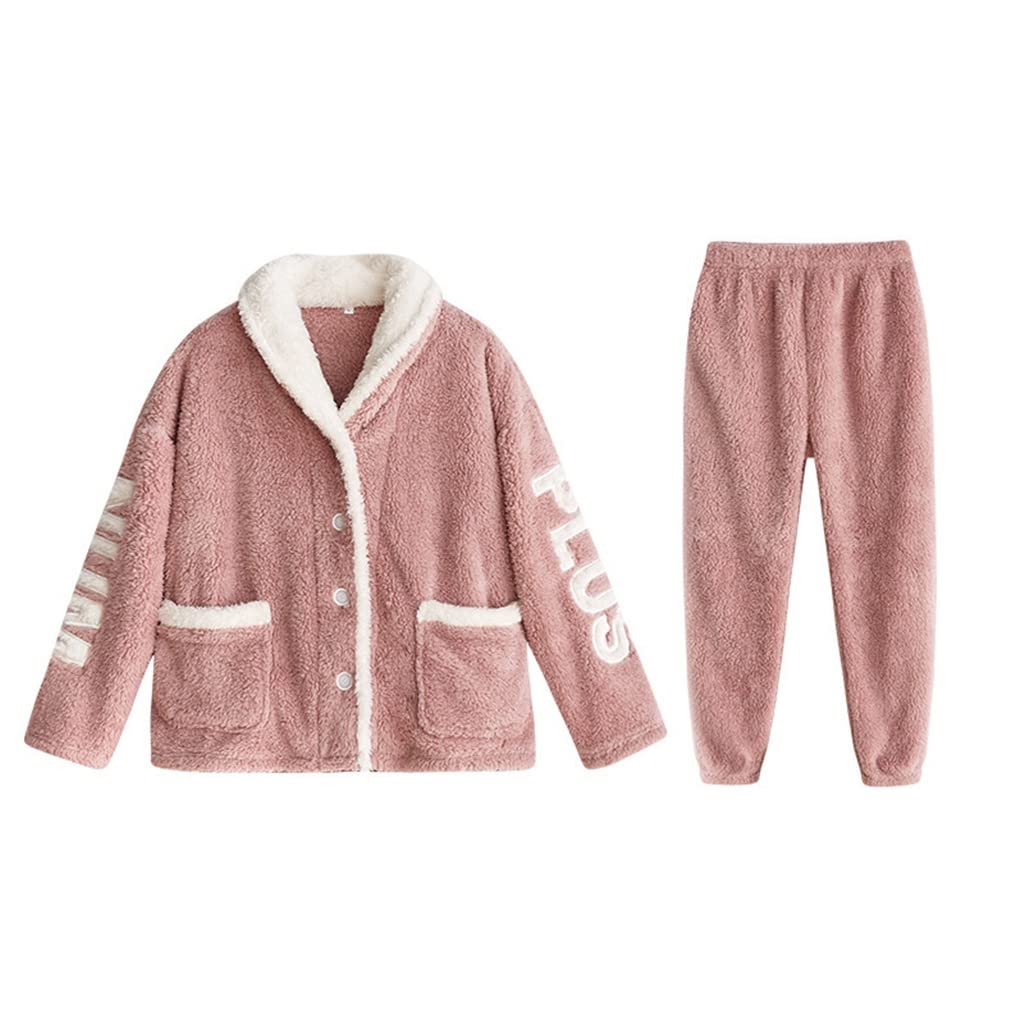 Pyjamas Winter-Korallen-Fleece-Frauen-Nachtwäsche Flanell-Pyjamas Dicker Warmer Homewear-Langarm-Hausanzug (Color : B, Size : M Code)