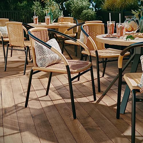 Image of EMMA + OLIVER Set of 4 Modern PE Rattan Stack Chairs, Indoor /Outdoor Patio Dining Chairs, No Assembly Required, Beige