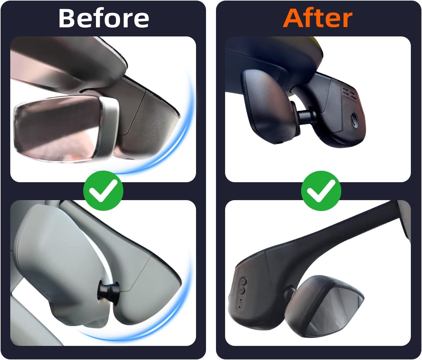 Audi Dash Cam for 2019-2024 A3-8/Q3/Q5/Q7/Q8/TT/e-tron, Audi Wireless Dash Camera with OEM Style, Night Vision, HDR, WiFi & App, Parking Mode, Plug and Play, 64GB Card, Black