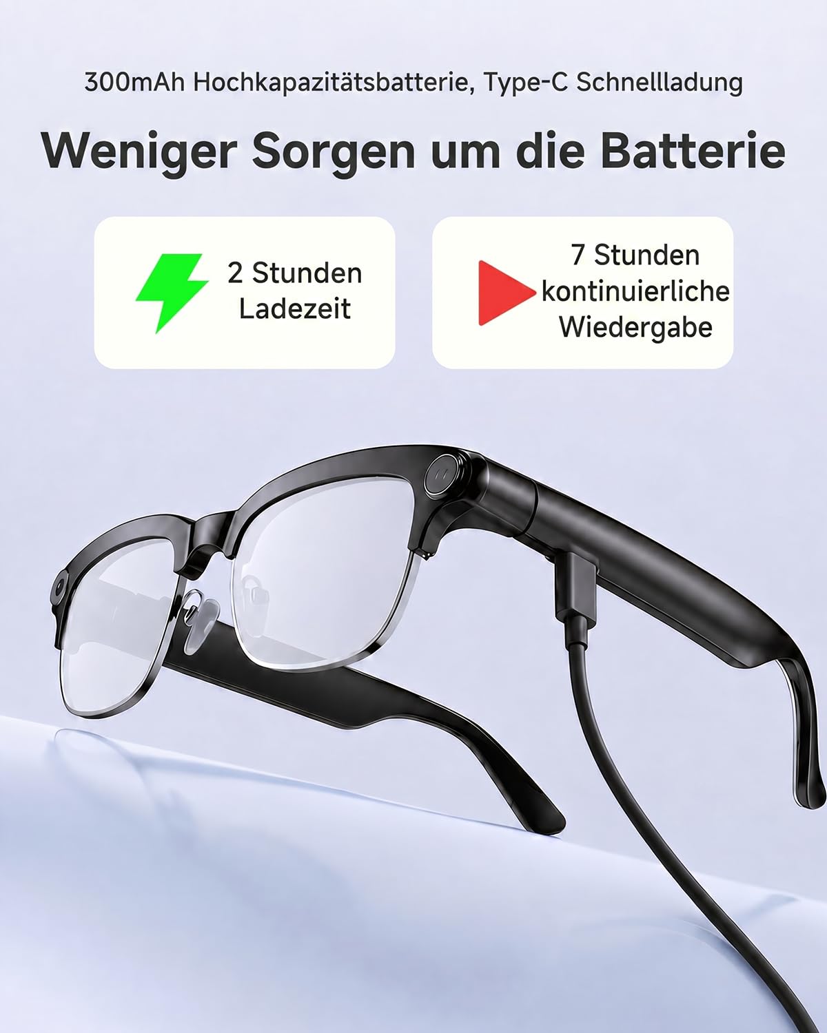 TOOBUR AI Smart Glasses mit 8MP Kamera, 1080P Anti-Shake HD Video, 2 Paar Linsen, Echtzeitübersetzung & Sprachassistent, Bluetooth-Anrufe & Offene-Ohr-Audio für Vlogging, Reisen & Meetings