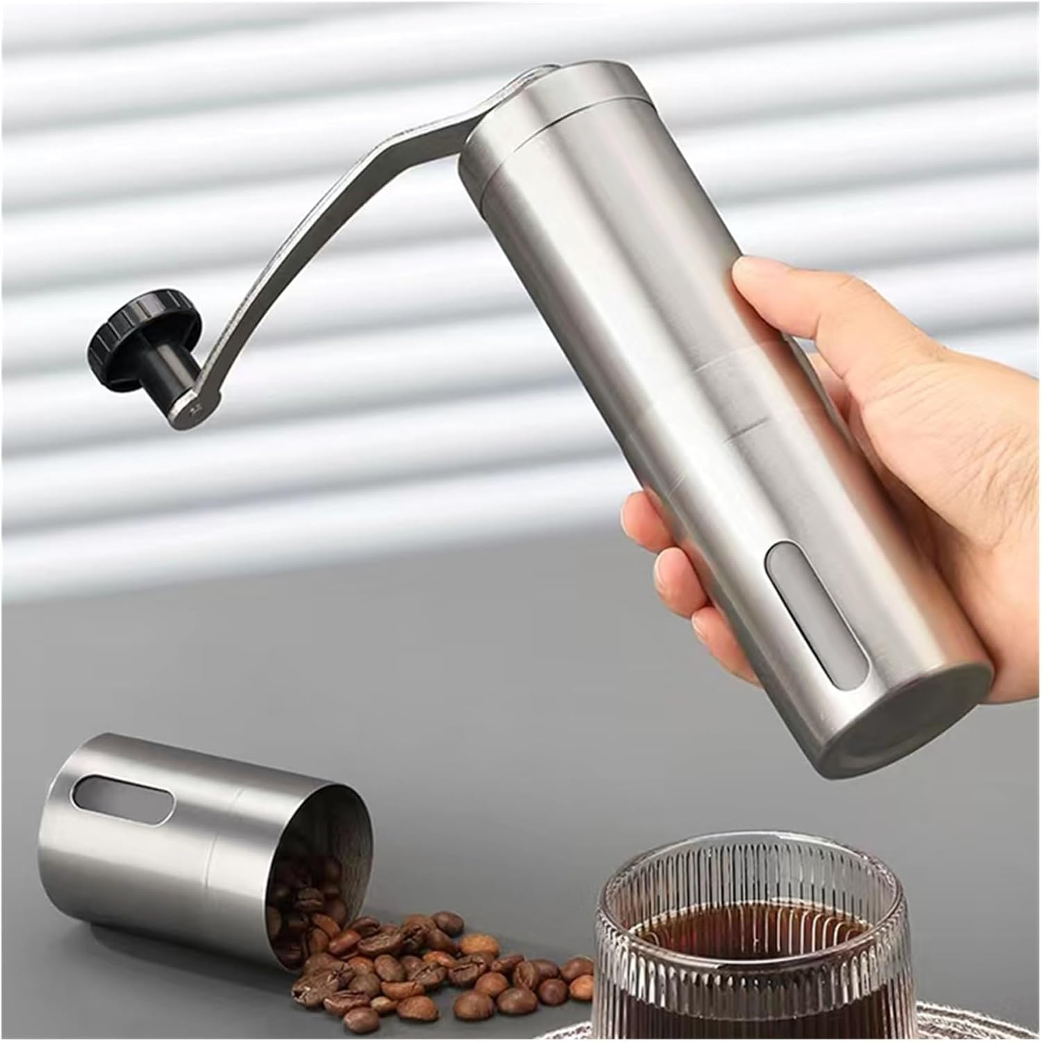 Stainless Home Portable Manual Coffee Grinder Hand Mill With Adjustable Crank Tools(M)