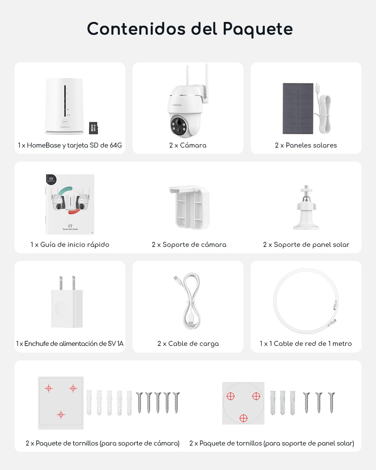 COOAU 4MP Kit de cámara vigilancia WiFi Exterior bateria con Panel Solar, 2.5K QHD, cámara de Seguridad inalámbrica 4+1 con Memoria Local de 64 GB, 360°, visión Nocturna, PIR detección, Alexa