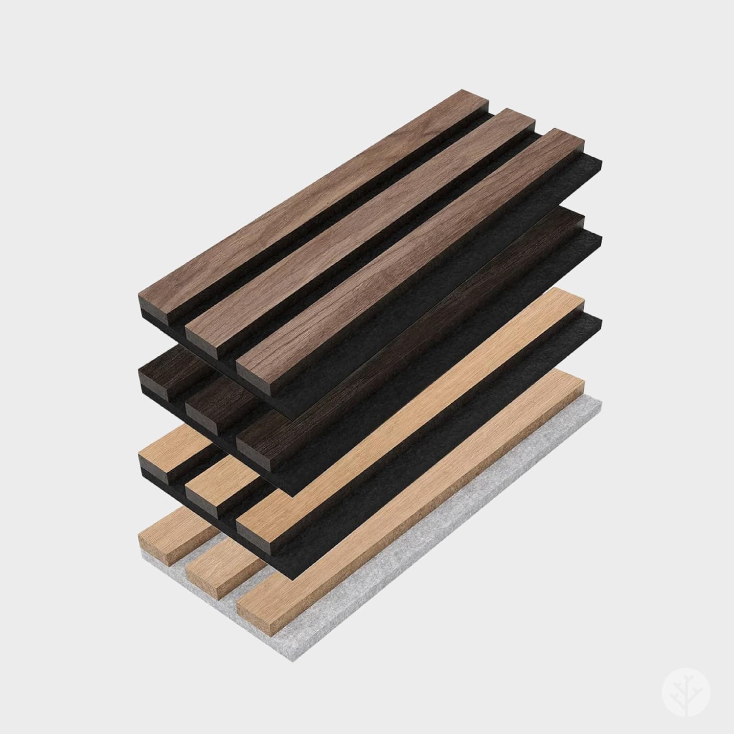 Wall Panels for Interior Wall Decor - Wood Slat Wall Panel Samples Pack (4PCS) - Wall Decor Natural Oak/Walnut/Oak (Grey)/Smoked Wood Wrapped Soundproof Wall Panels