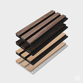 Wall Panels for Interior Wall Decor - Wood Slat Wall Panel Samples Pack (4PCS) - Wall Decor Natural Oak/Walnut/Oak (Grey)/Smoked Wood Wrapped Soundproof Wall Panels