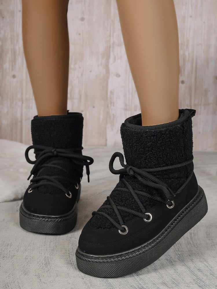 Chic Winter Women's Snow Boots - Warm, Lace-Up Mid-Calf with Thick Sole for Casual Wear - Image 4