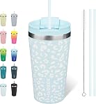 BJPKPK 18oz Tumbler with lid and Straw Stainless Steel Travel Coffee Mug Insulated Tumblers Cups,Light Blue Leopard