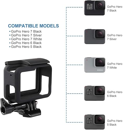 Miniatura 6 de JINHEZO GoPro Hero 5  GoPro Hero 6  GoPro Hero 7 Frame Clear View, carcasa protectora de esqueleto con hebilla de liberación rápida, tornillo largo