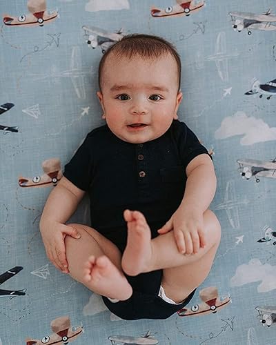 Miniatura 3 de Sorrel + Fern Paquete de 2 sábanas para cuna estándar (aeroplanos y nubes de acuarela), sábanas bajeras de primera calidad, mezcla de algodón suave