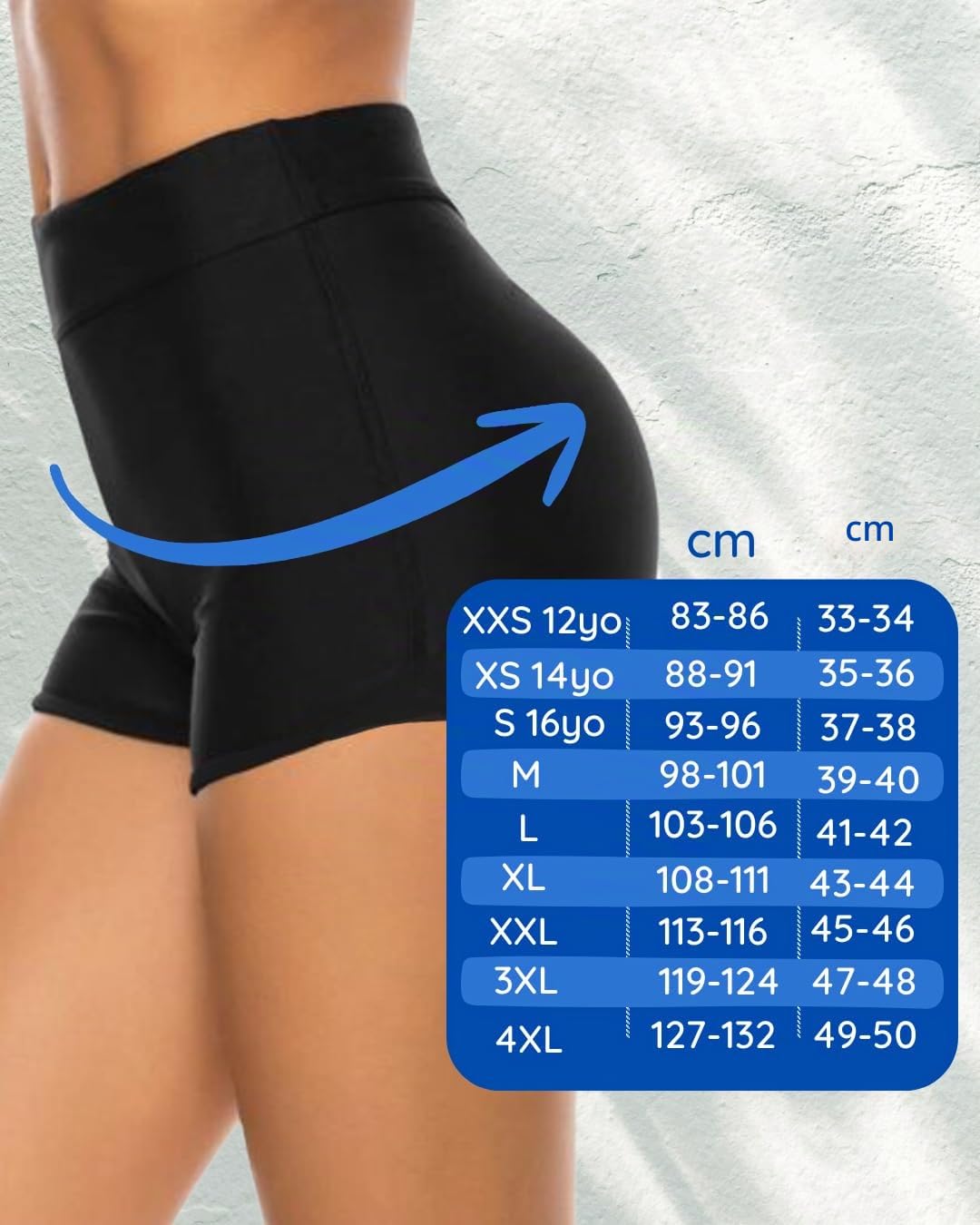 NoBlood - Badeshort hoher Bund XXS-XXL - Perioden-Badeanzug Boxer
