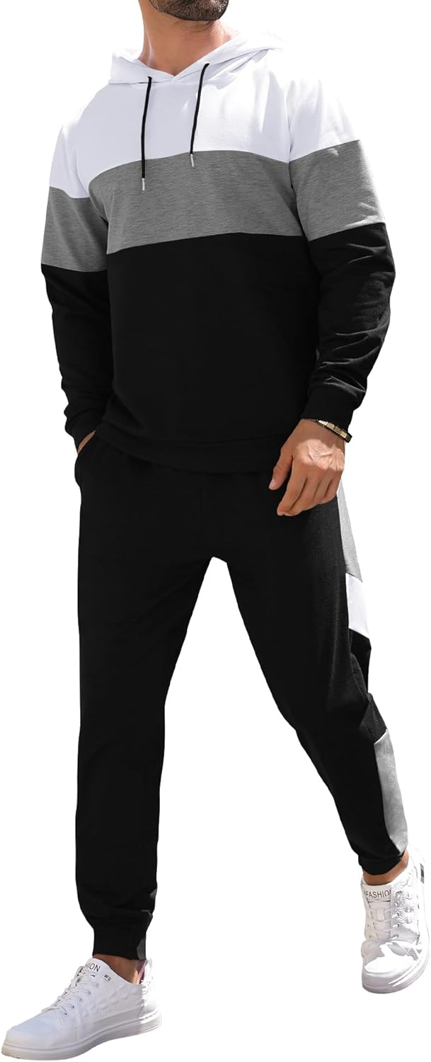 Babioboa Men's Tracksuit 2 Piece Color Block Hoodie Set Pullover Sweatshirt and Jogging Sweatpants Athletic Sweatsuits Set - Image 2