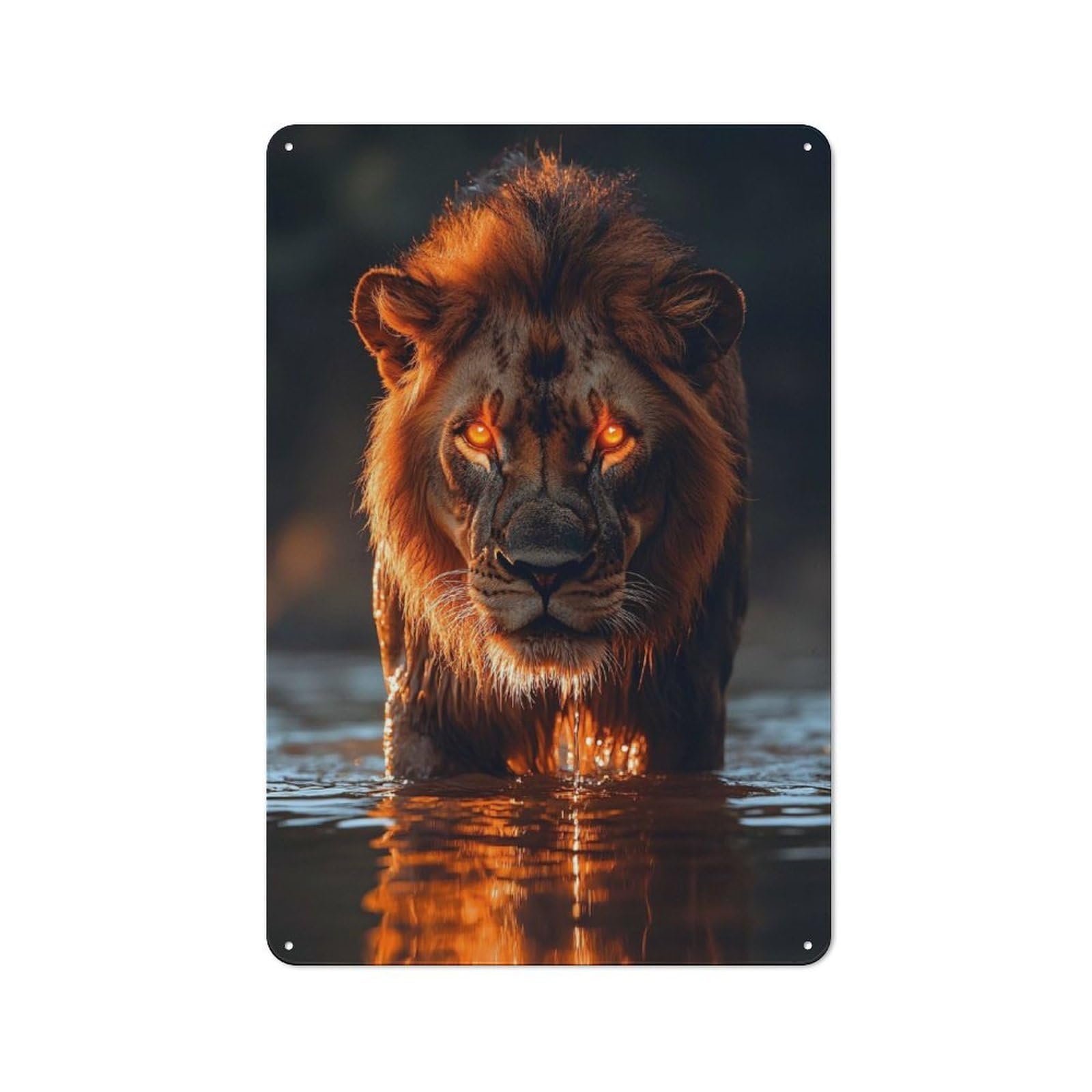 Junmoney Style-8 Lion In Water With Glowing Eyes Rustic Metal Sign 30X20cm, Barn Style Farmhouse Wall Decor For Kitchen, Cottage, Porch Or Garden Room