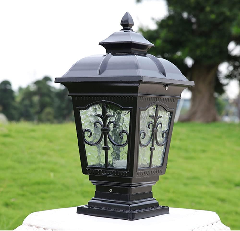 Modern Fence Deck Cap Light n Garden Pillar Light, E27 Socket Path Courtyard Fence Column Lamp Outdoor Pier Mount Lantern with Cast Aluminium Clear Glass Panes