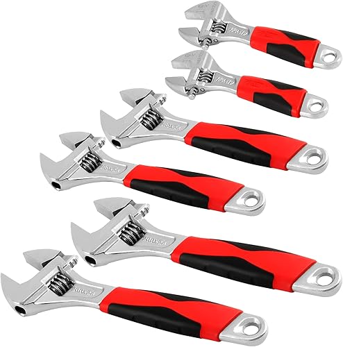 SEUNMUK Juego de llaves ajustables de 6 piezas, juego de llaves de palanca de cambios móviles plateadas con llave de agarre de goma, kit de