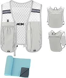 Running Vest,Lightweight & Breathable Hydration Backpack with Cooling Towels,Reflective Running Backpacks for Women & Men,Running Phone Holder for Cycling Hiking