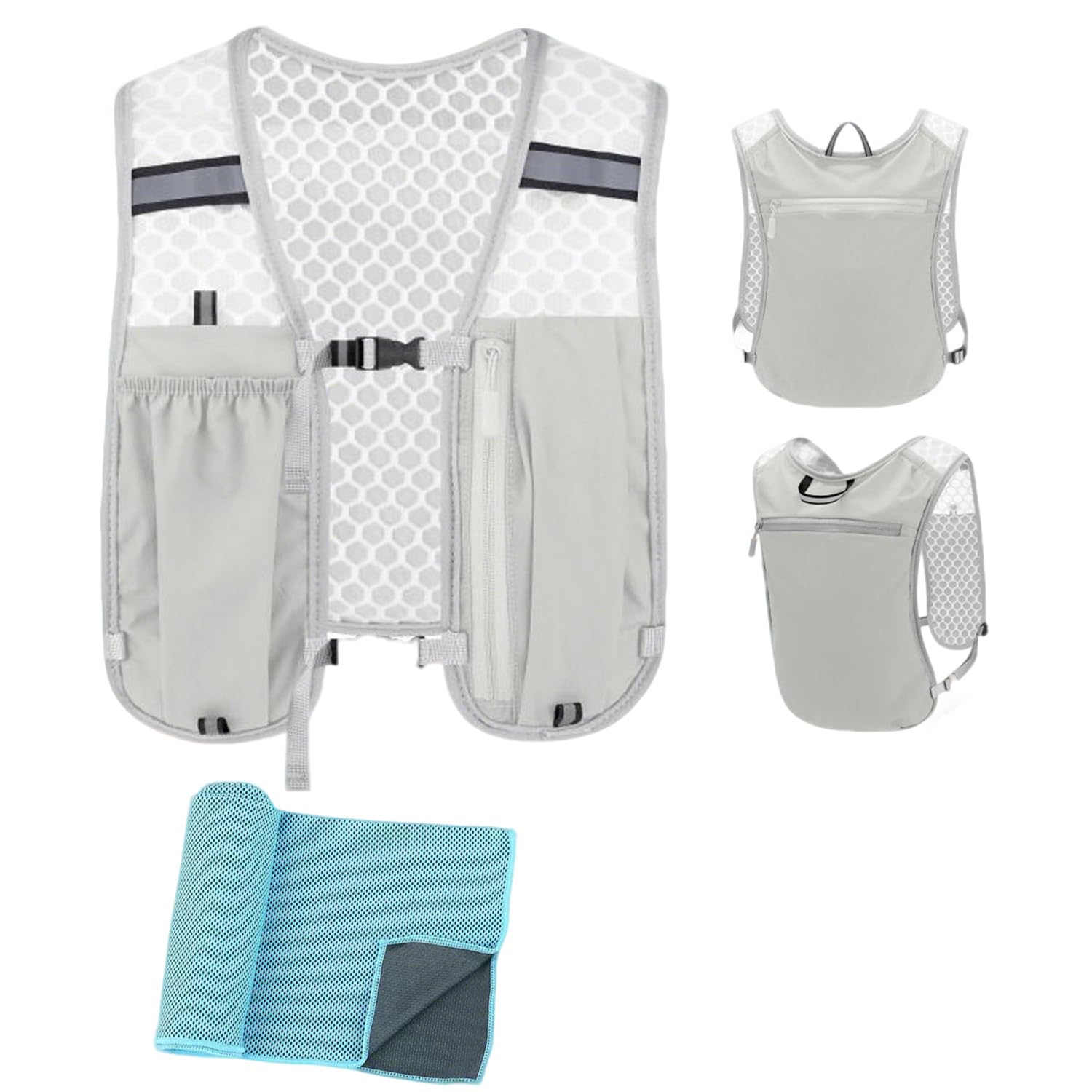 Running Vest,Lightweight & Breathable Hydration Backpack with Cooling Towels,Reflective Running Backpacks for Women & Men,Running Phone Holder for Cycling Hiking - 1