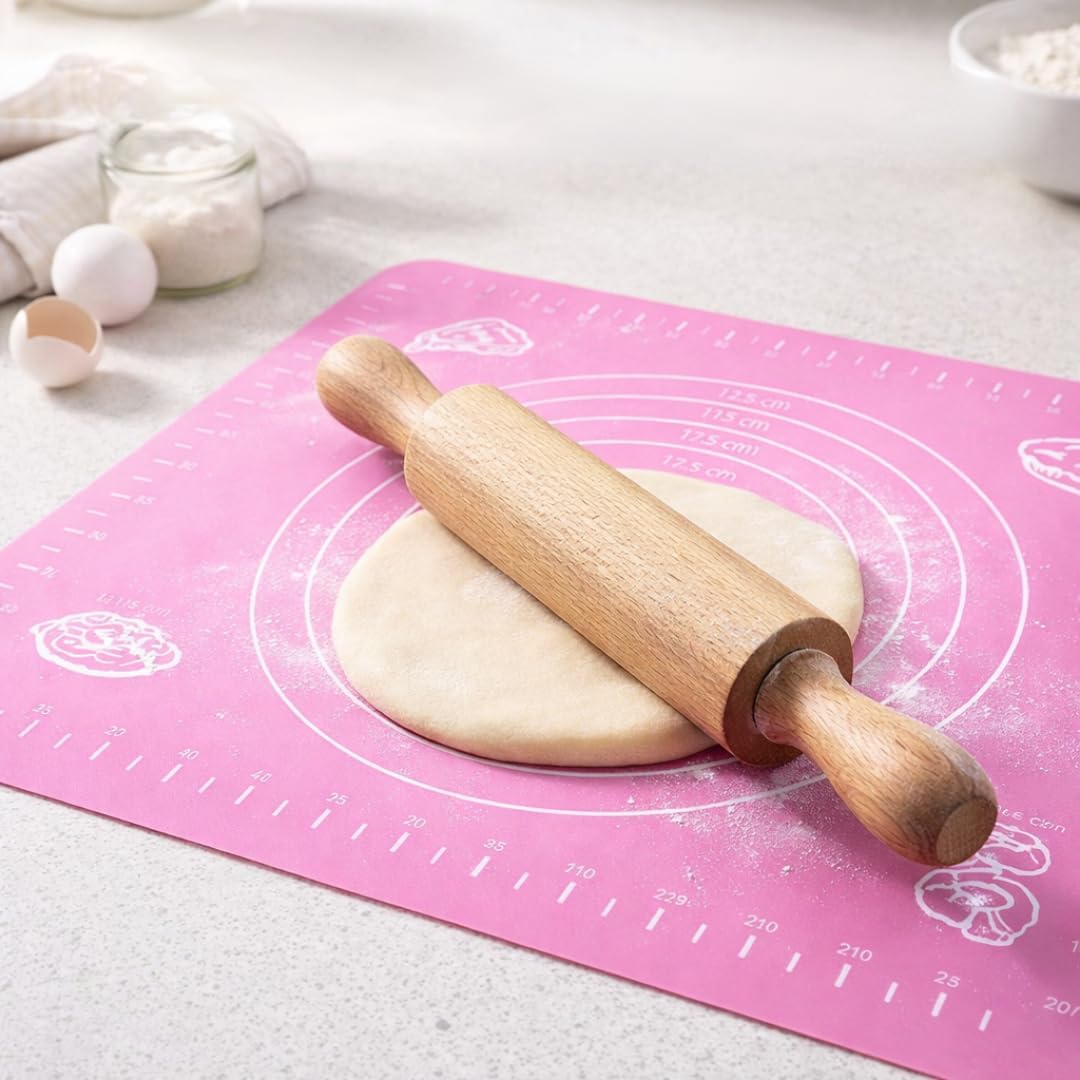 Silicone Chapati Rolling Mat 40x30 cm | Non-Stick Roti & Dough Rolling Pad with Measurement Guide | Anti-Slip Baking Mat (Pink, Pack of 1)