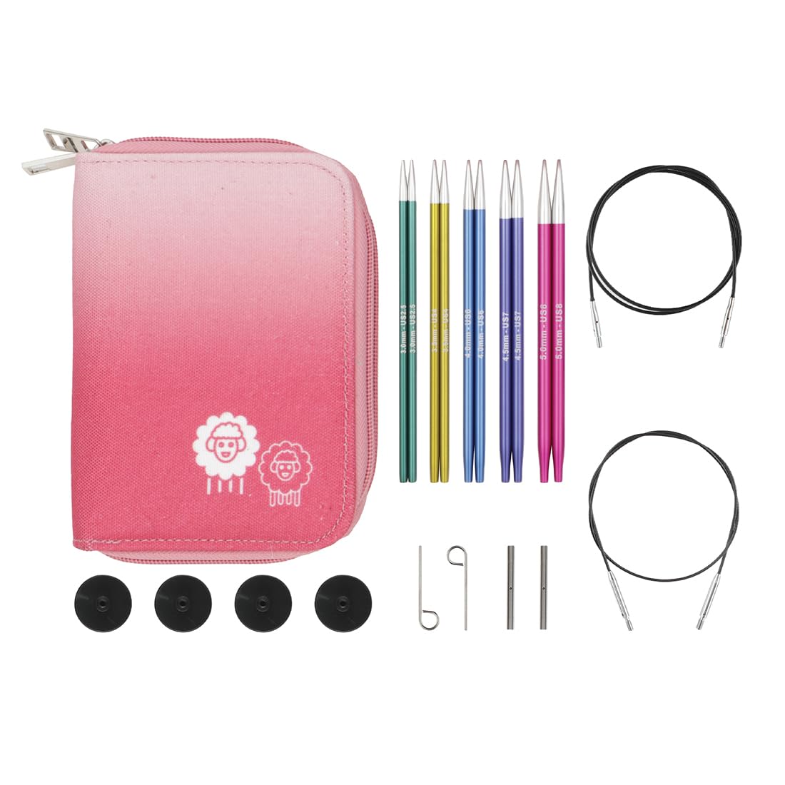 Knitpro Kit Ferri Intercambiabili Zing - 5 Paia Di Ferri Circolari Da 5,25" Con Accessori Zing Starter Set, Codice Colore Per Principianti, Professionisti E Confezione Regalo-image