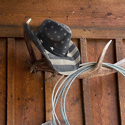 Fluffy Sense. Vintage Usa American Flag Cowboy Hat Classic Western Style Tea Stained Patriotic Unisex Cowboy Cowgirl Hat With Shapable Brim, Vintage Black And White #TOP5