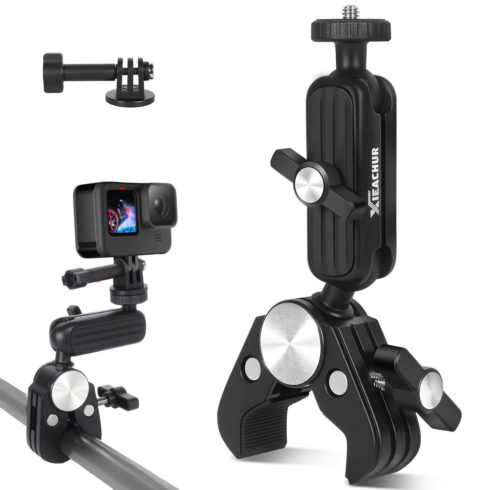 Super Clamp Camera Mount Double Ball Head Magic Arm with 1/4 Inch Threads Universal Mount for Monitor Light Action Camera Compatible with DSLR Tripod