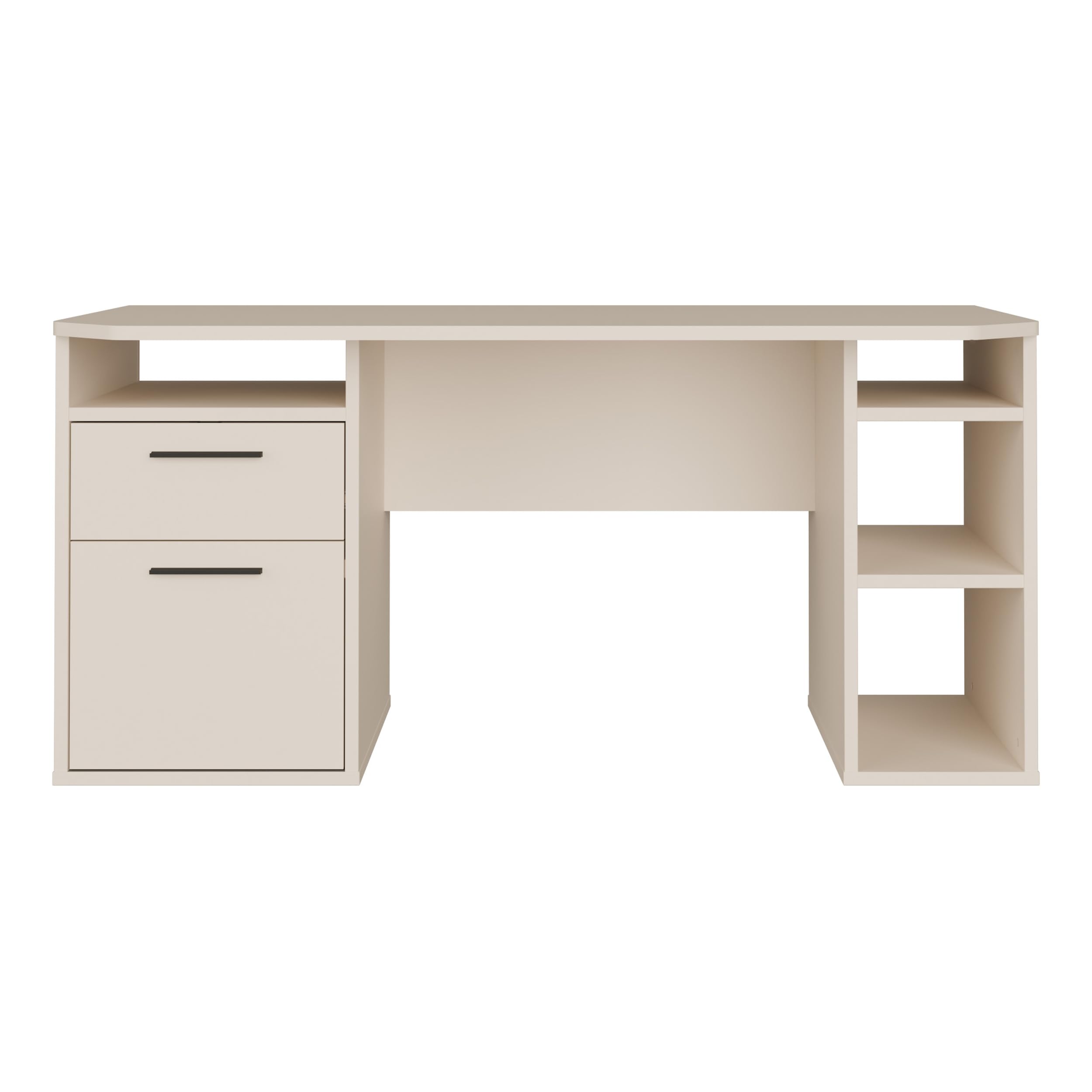 Forte TEZAUR Schreibtisch 160, moderner Schreibtisch mit Schublade, Tür und vielen Fächern, Jugendzimmer, Büro, Holzwerkstoff, Kaschmir Beige, 160 cm breit x 75,7 cm hoch x 72 cm tief